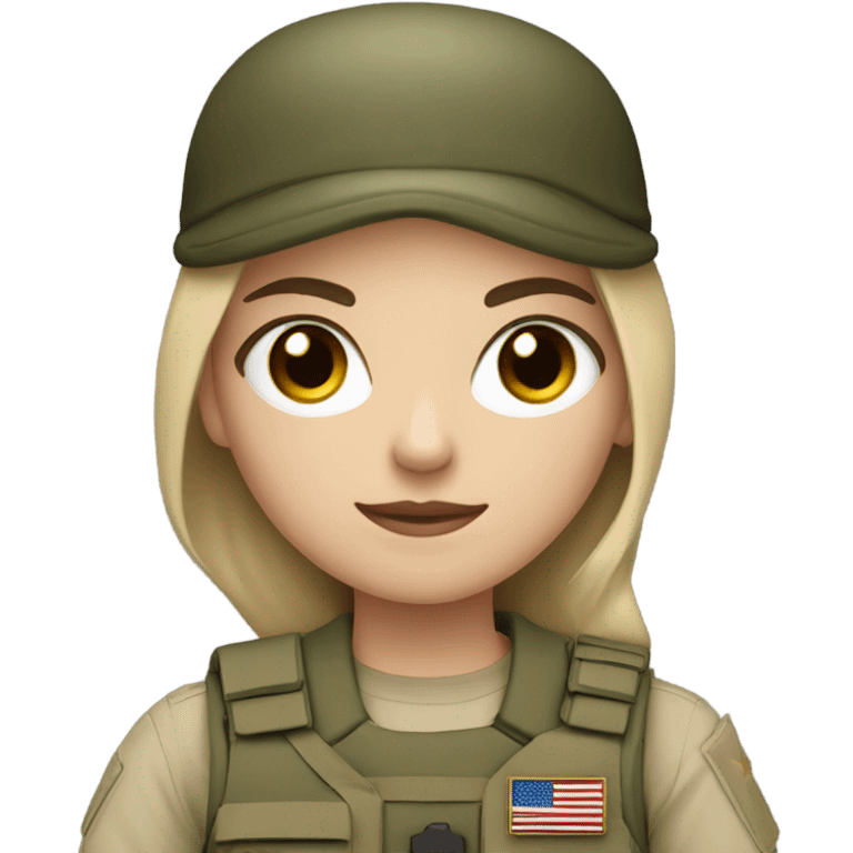 White, Brown eyed girl in army gear with weapon emoji