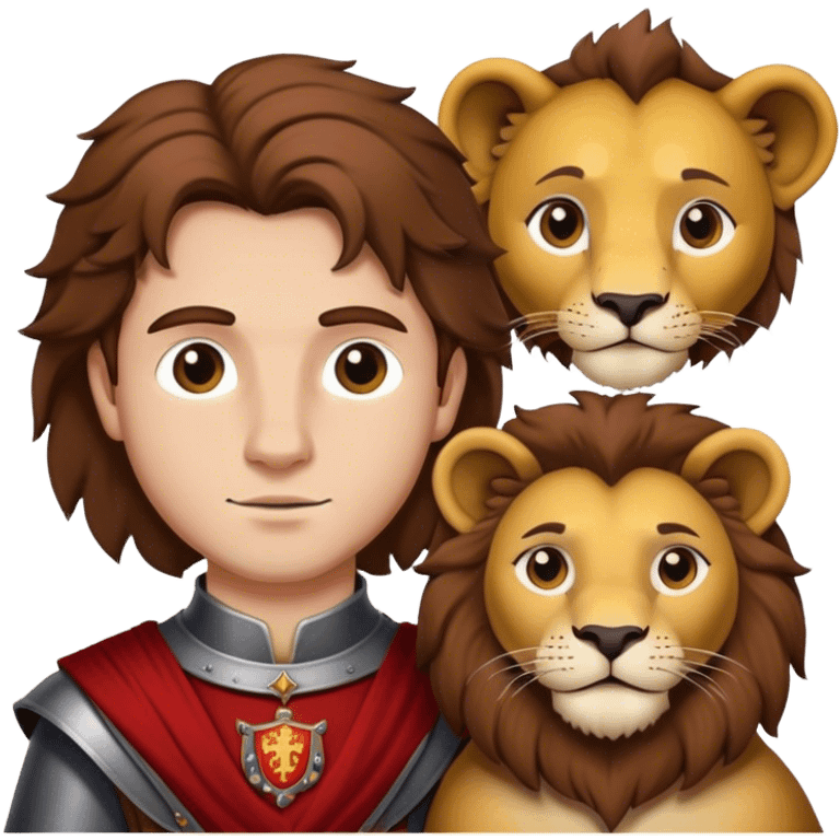 Little medieval italian duke with brown hair and lion emoji