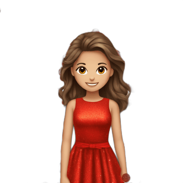 Adolescente de 17 ans brune avec une robe rouge a paillettes emoji