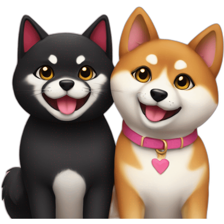 shibainu and black cat being-in-love emoji