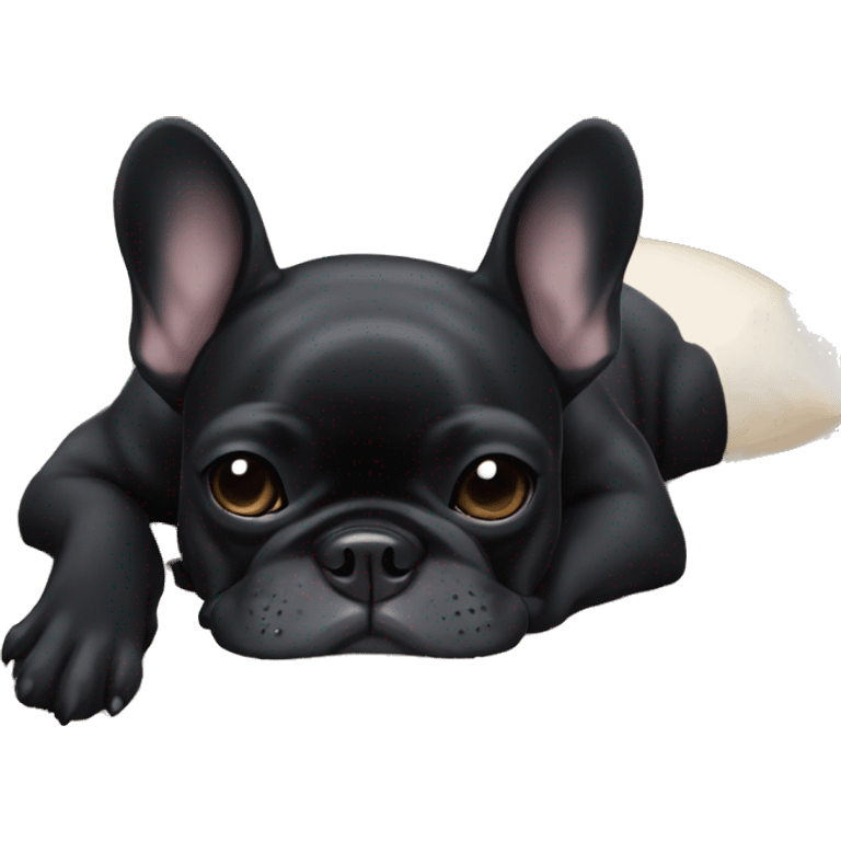 An all-Black French bulldog napping emoji