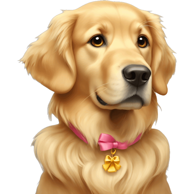 Golden retriever with a bow on her neck  emoji