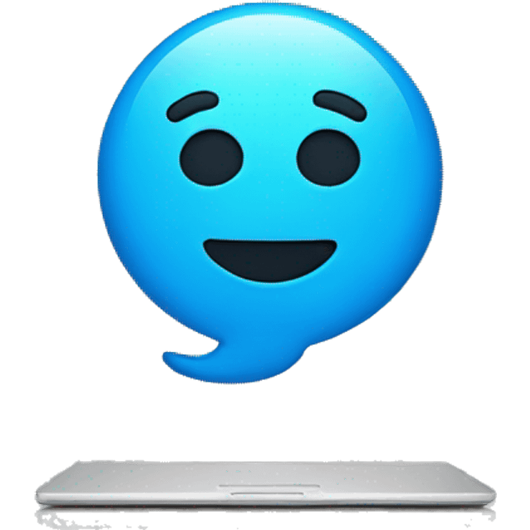 one blue Speech Balloon containing happy nerd face, and a laptop on background emoji