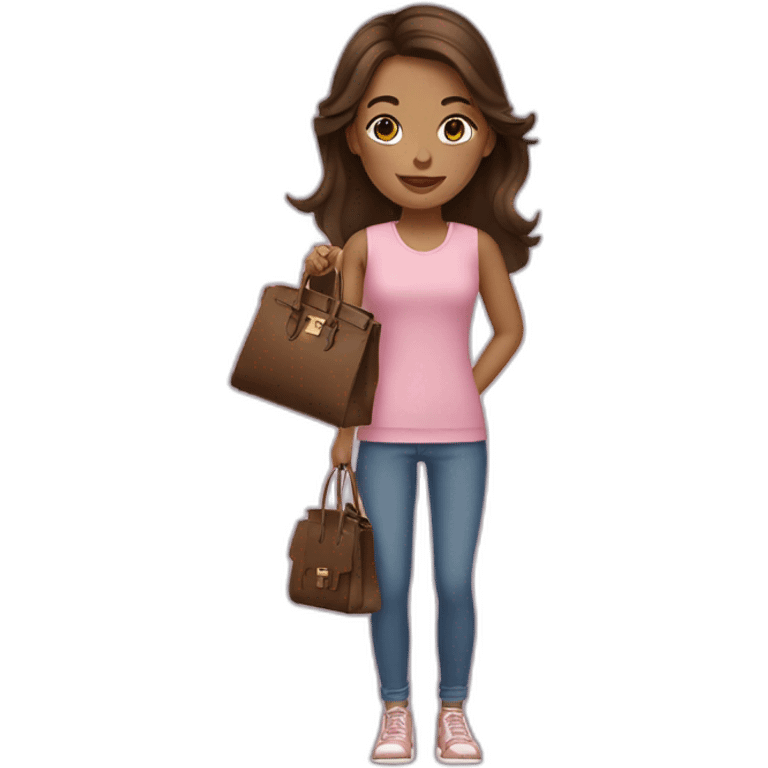 girl with brunette hair holding a birkin bag emoji