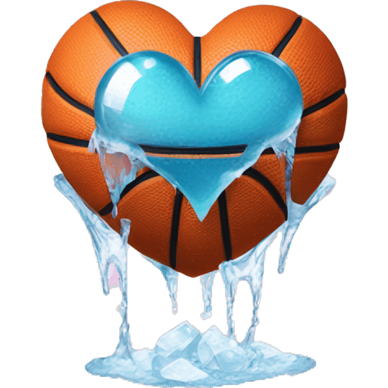 Heart shaped basketball with ice emoji