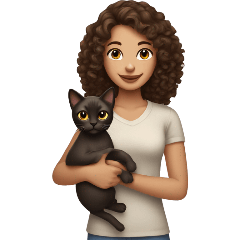 curly brunette Girl holding Siamese cat emoji