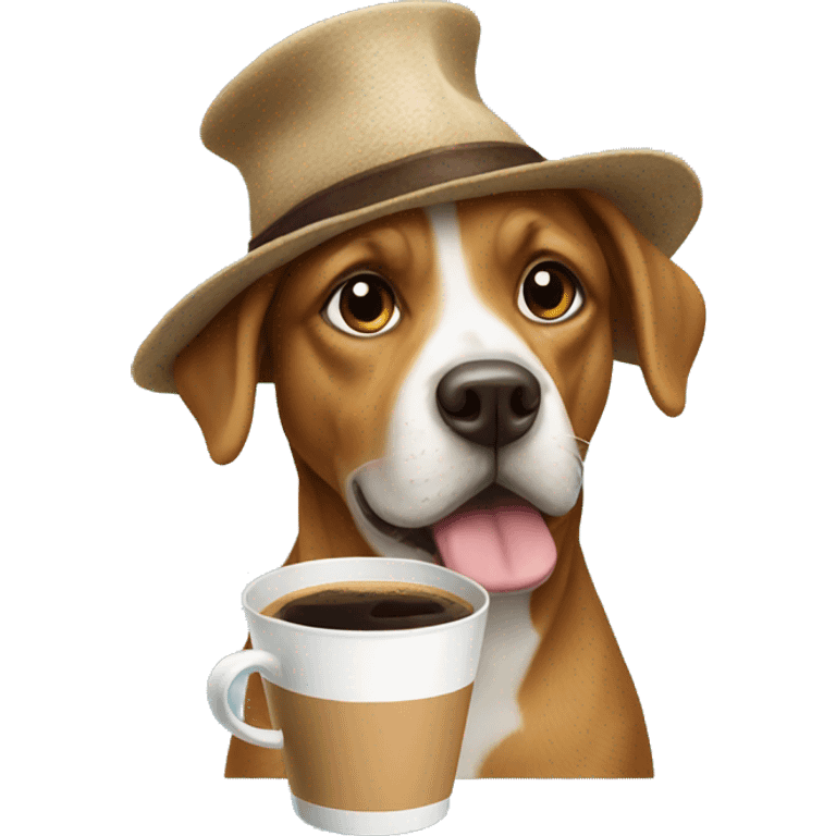 A dog with coffee and hat emoji