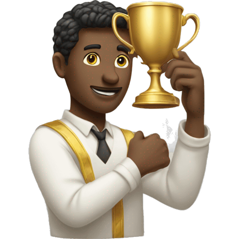 Man rising a golden cup in his hands emoji