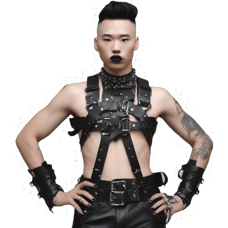 Black punk chest leather fashion harness emoji