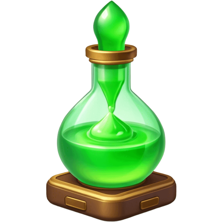 Clash of Clans aesthetic: Cinematic Playful Pixel 3D green health Potion Emoji, rendered in a 3D vector-style similar to standard emojis with minimal shading and bold, simplified shapes. A compact, distinct form with signature details, softly glowing with a pixelated adventure charm. Simplified yet unmistakably iconic, highly detailed and consistent, glowing with a soft radiance and high shine. Stylized with a touch of classic pixel-art charm and a soft glowing outline, capturing the essence of a beloved gaming relic with a friendly, playful manner! emoji