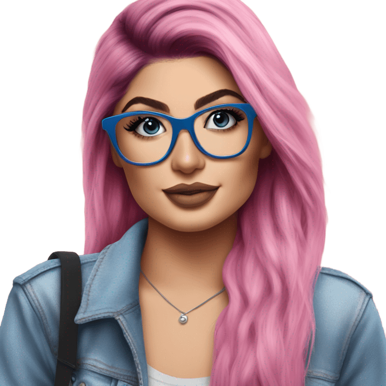 Photo Realistic kylie jenner stylish pink hair BLUE eyes and glasses happy  emoji