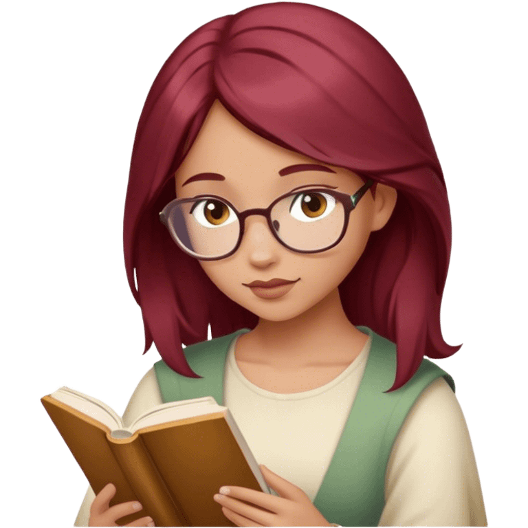 A beautiful, burgundy haired girl reading a book emoji