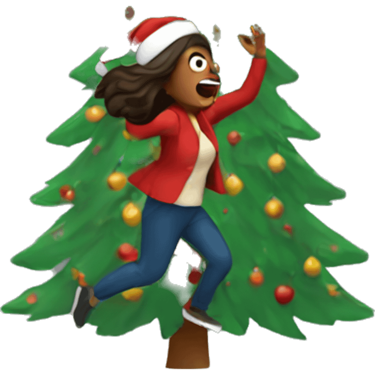 woman running scared from Christmas tree emoji