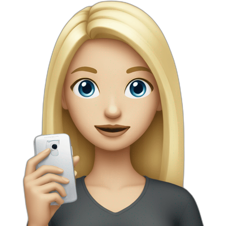 Blonde girl with blue eyes with a phone in her hand emoji