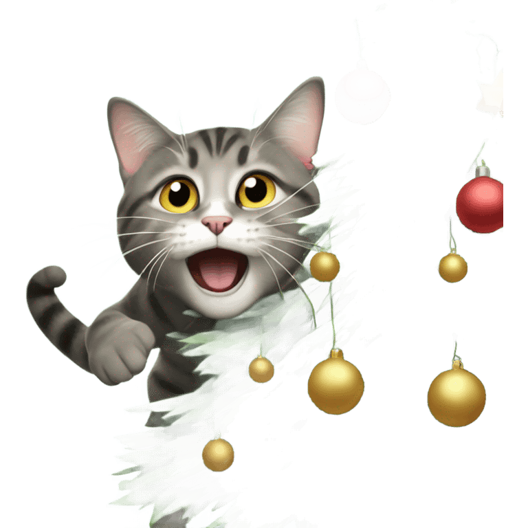 Cat attacking a Christmas tree  emoji