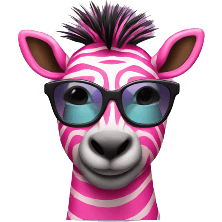 Strips pink zebra with sunglases on head emoji