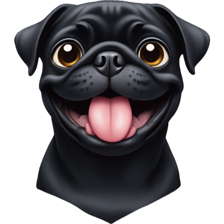 Black pug smiling with tongue out emoji