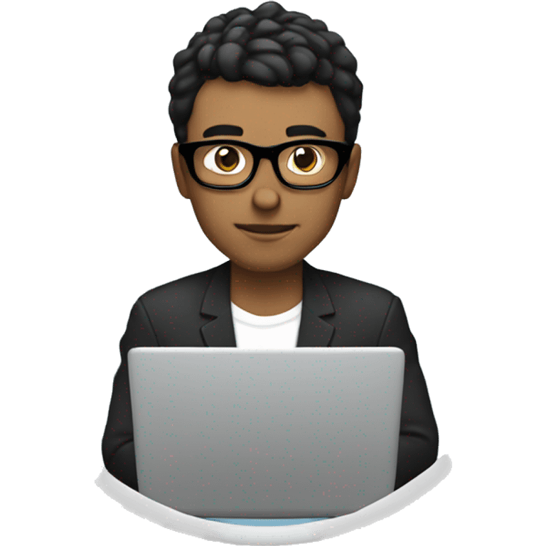 white man with black hair, with circle glasses playing with laptop emoji