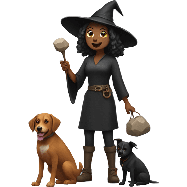 Witch with dogs selling rocks  emoji