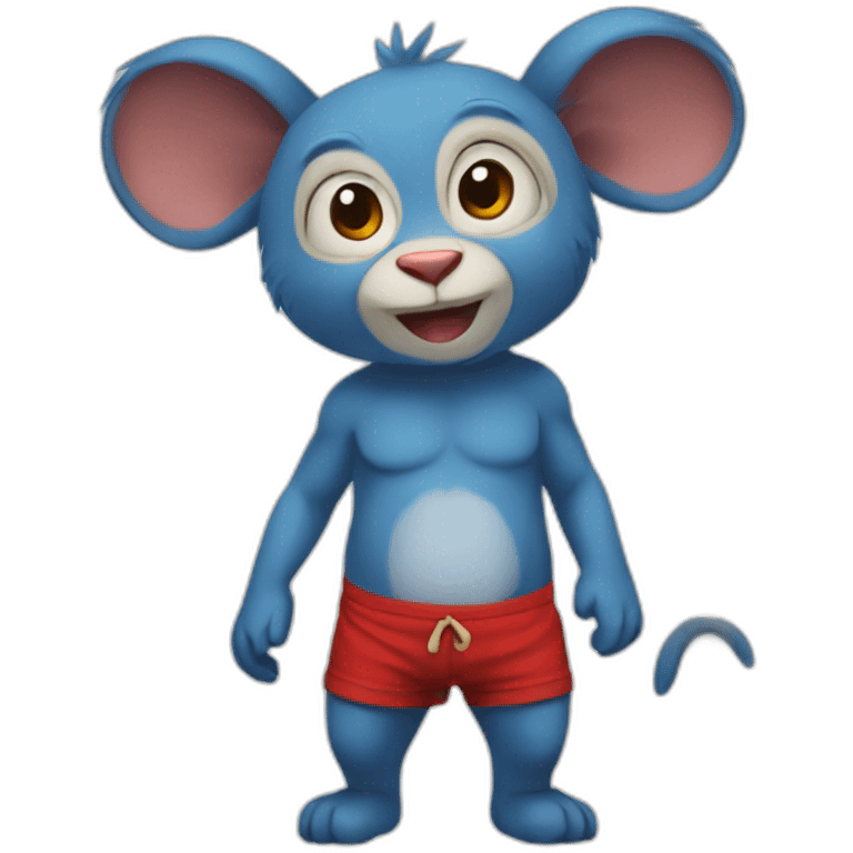 blue rabbit monkey with no shirt but red shorts and with a monkey tail emoji