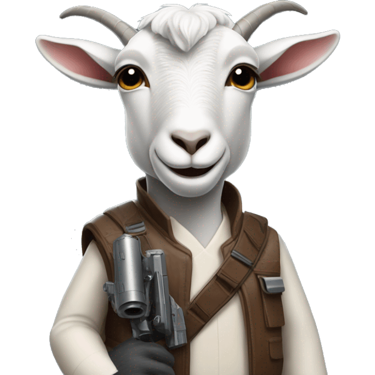 a goat wearing a han solo outfit holding a blaster emoji