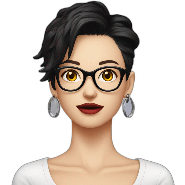 Punk female earrings , glasses,read and black short hair, emoji