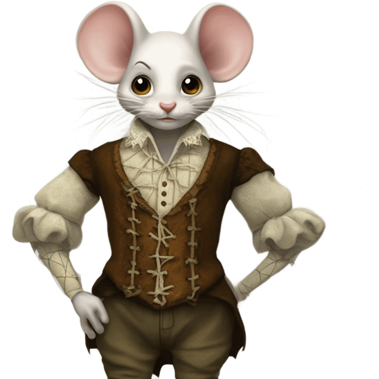 Tom Thumb whimsical fairytale boy mouse skin shoes and thistledown doublet shirt made of spider web emoji