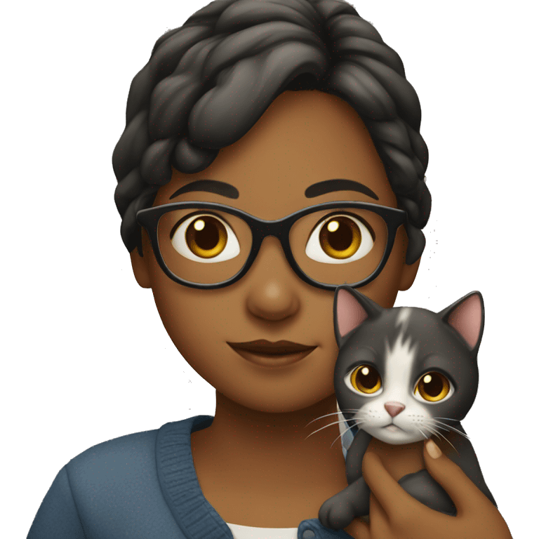 Girl with glasses holding a cat emoji