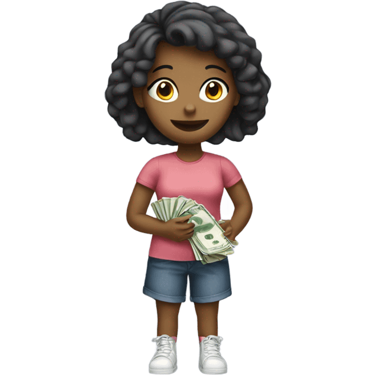 A girl holding money emoji