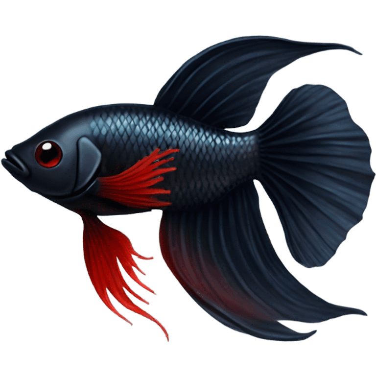 Fully Black with tiny red lines betta fish short fins emoji