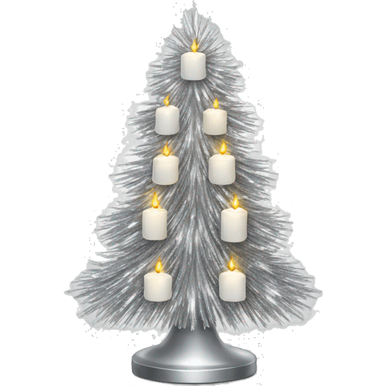 Silver Tinsel Christmas tree with white candles  emoji