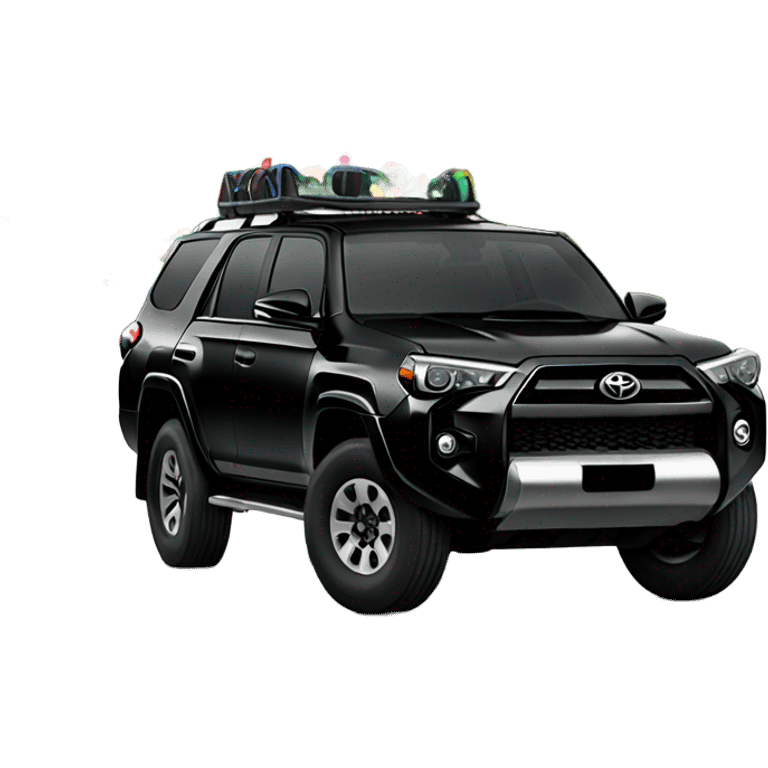 A black Toyota 4Runner with wheels that are black and Christmas lights on top  emoji