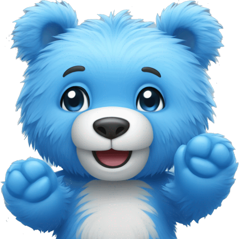 Blue fuzzy bear saying hi and waving  emoji