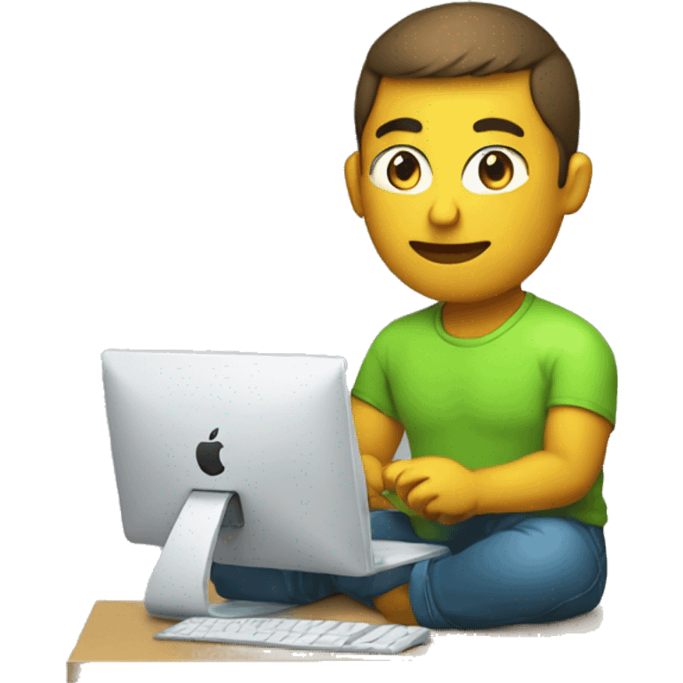 web developer in light green t-shirt sitting on apple computer emoji