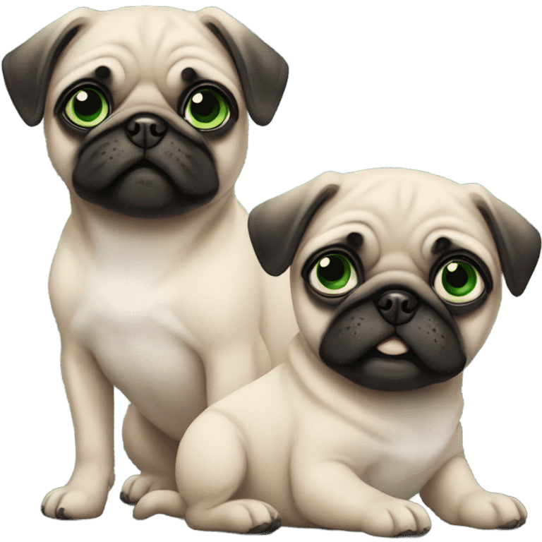 2 Baby pugs 1 with green eyes and 1 with blue  emoji