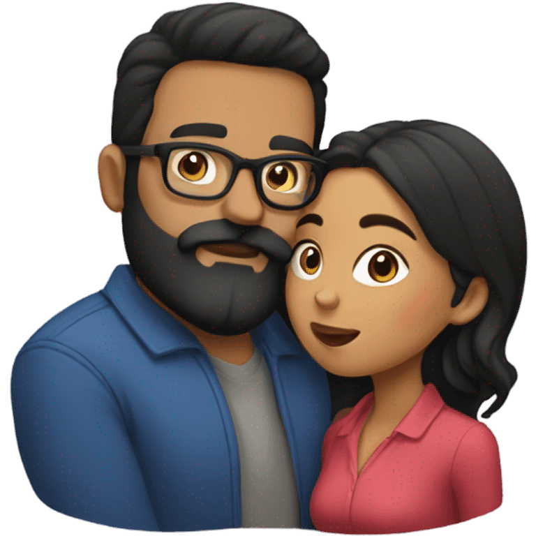 Latina Girl kissing a man with dark beard and glasses emoji