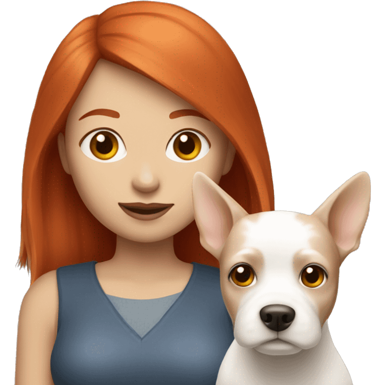 Red hair girl with small white dog emoji