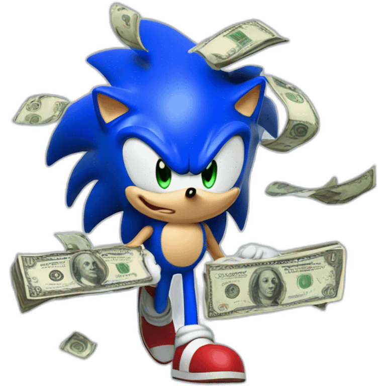 Sonic looking toward the sky with money emoji