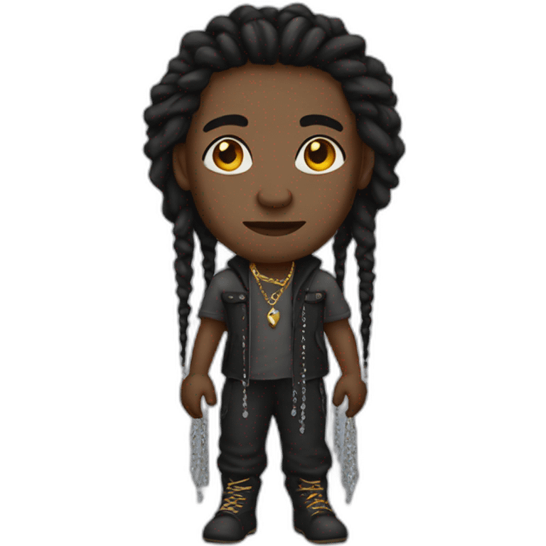 black person, with a somewhat round face with dreadlocks and diamond chains emoji