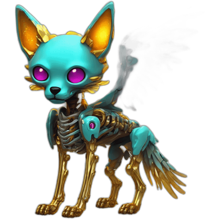 Melting Neon and gold Zombie skeleton fox with wings and prosthetic leg  emoji