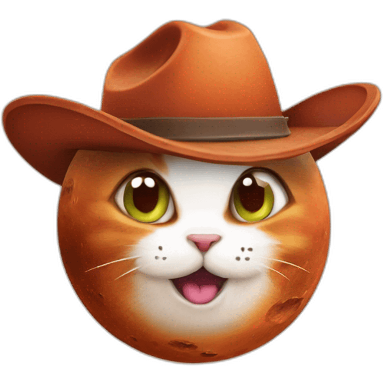 planet Mars with a cartoon cowboy hat and happy cat face emoji