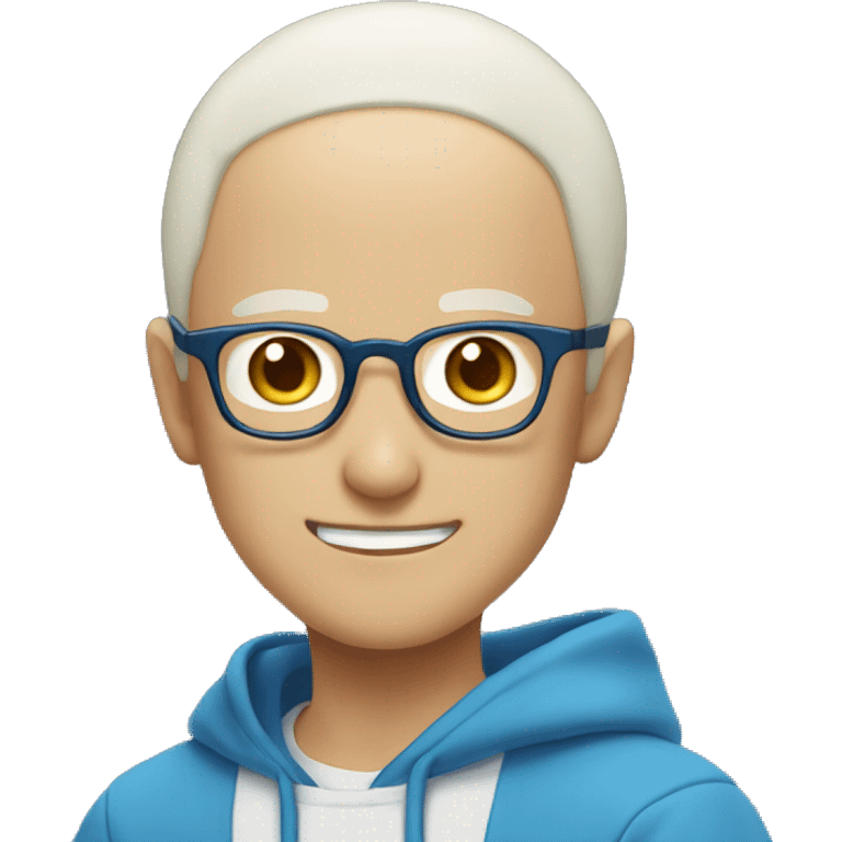 saitama smiling wearing glasses and blue hoodie emoji