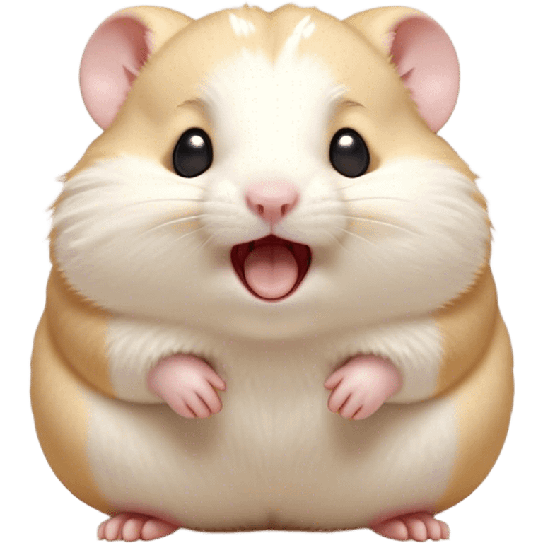 Cinematic Cute Yawning Cream Hamster Portrait Emoji, Head tilted slightly with a dramatic, wide-open yawn, showcasing a soft, pristine cream fur with tiny droopy ears, round dark eyes barely open in drowsy contentment, Simplified yet irresistibly adorable features, highly detailed, glowing with a soft, cozy glow, high shine, relaxed yet expressive, stylized with a touch of whimsy, bright and endearing, soft glowing outline, capturing the essence of a sleepy yet affectionate hamster, so drowsy it feels like it could stretch out of the screen and curl up for a nap! emoji