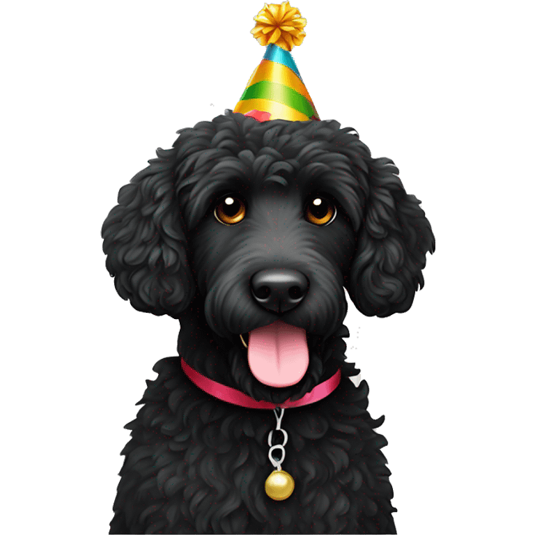 Black labradoodle with party hat  emoji