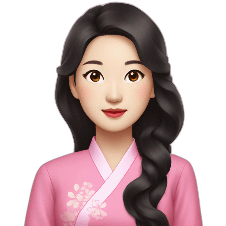 Go Yoon Jung with wavy black hair wearing pink ao dai emoji