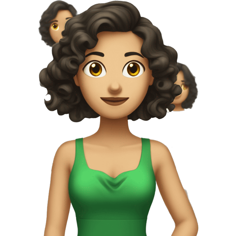 wavy dark hair 35 years old caucasian latina brunette with green dress emoji