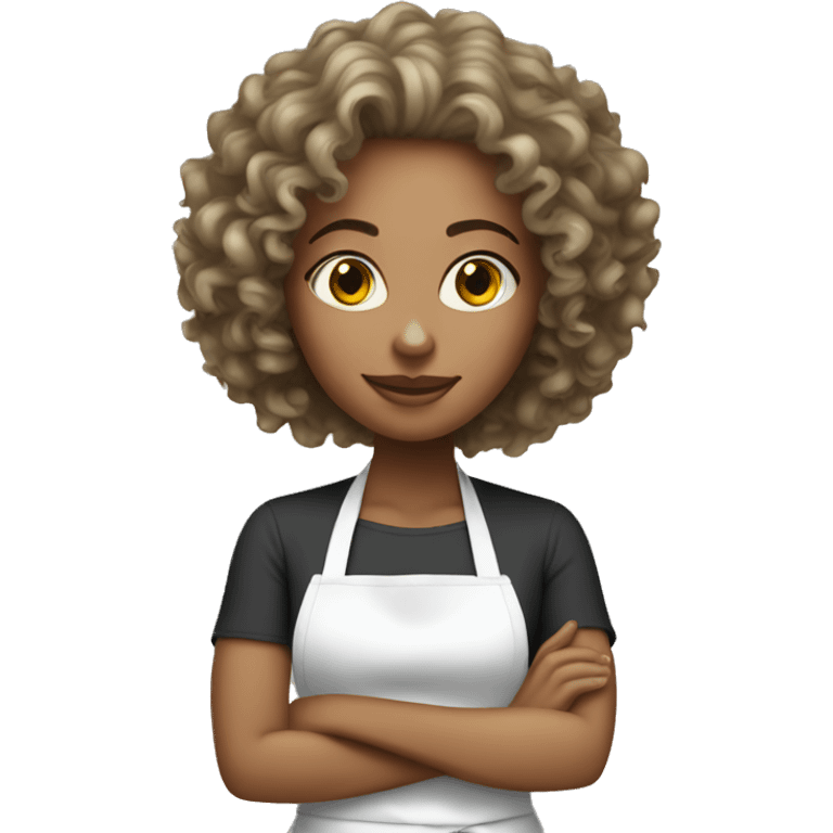 White woman curly hair cooking emoji