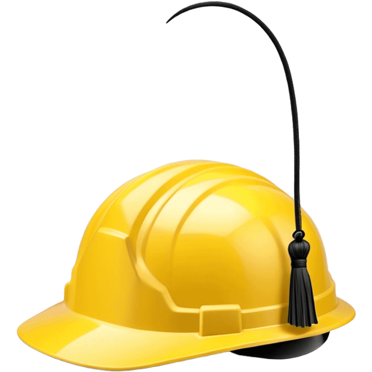 A bright yellow hard hat with a small black tassel hanging from one side, combining the traditional graduation cap with an engineer's safety helmet. The helmet has realistic ridges and a sturdy design, symbolizing construction, engineering, and technical expertise. The tassel is slightly swaying, adding a graduation touch. The background is plain white. emoji