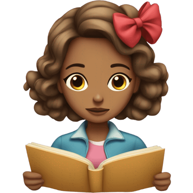 Girl with bows in her hair reading a book emoji