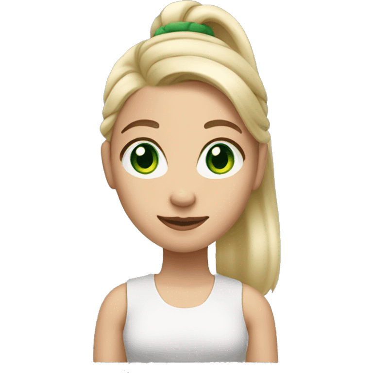 Girl with green eyes and light hair with 
one ponytail  emoji